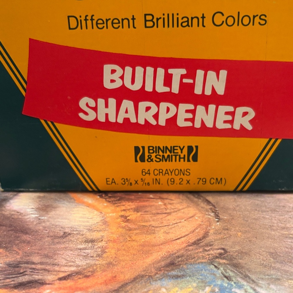 Vintage Crayon 64-Count Crayons Box – Yellow & Dark Green Built in Sharpener - Picture 13 of 14